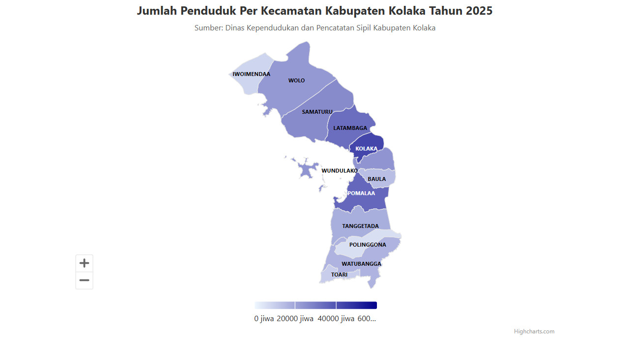 Jumlah Penduduk Per Kecamatan Kabupaten Kolaka Tahun 2025